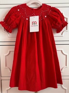 NWT Mom & Me Smocked Red Dress w/ Pearl Embellishments Size 6 Months